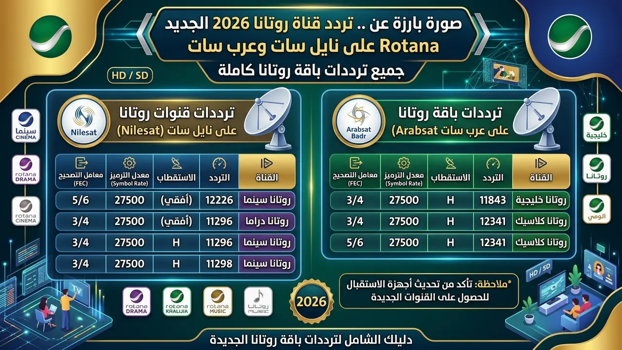 تحديث ترددات باقة قنوات روتانا الجديدة عبر قمري نايل سات وعرب سات